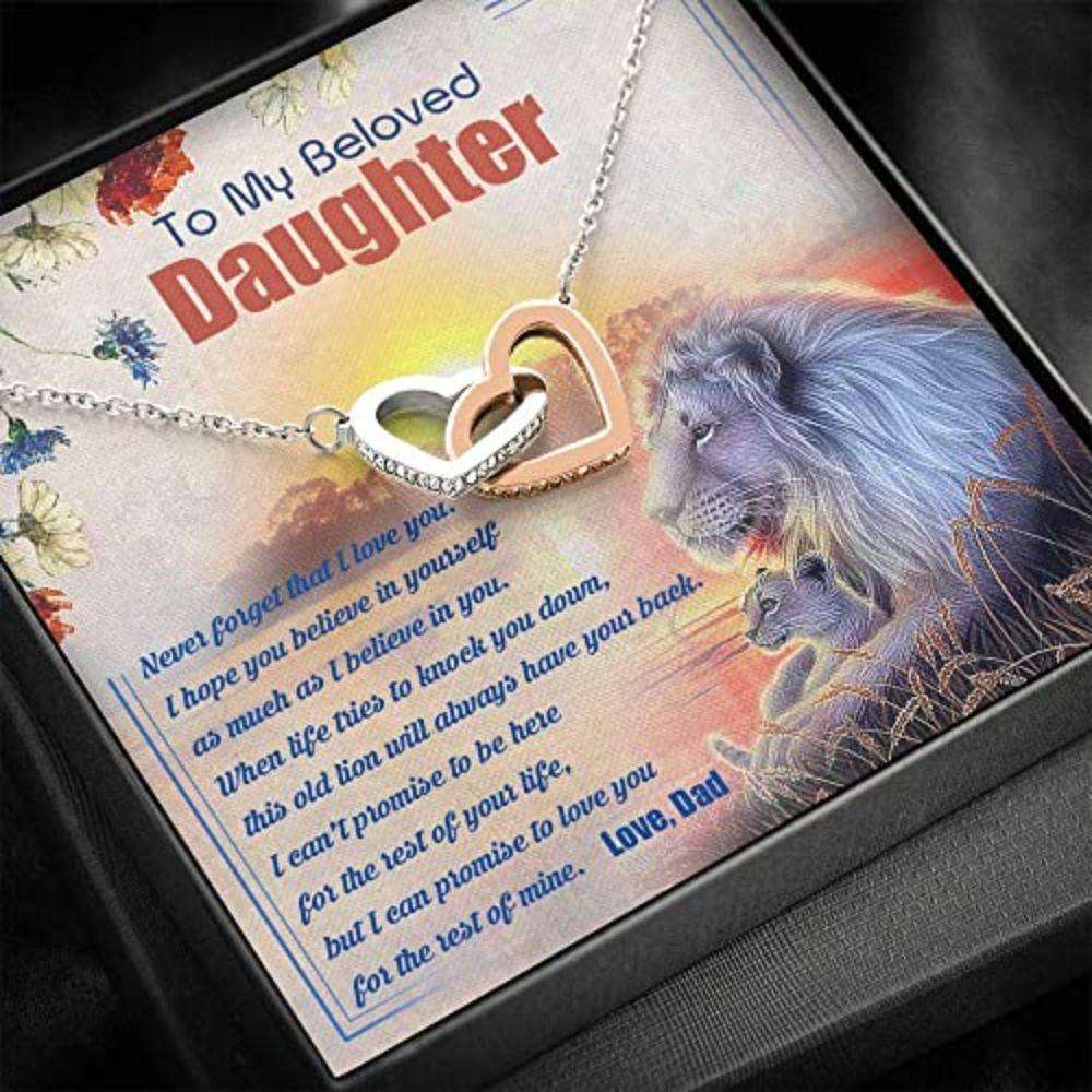 Daughter Necklace, To My Beloved Daughter This Old Lion Will Always Have Your Back Necklace Gifts From Dad Dughter's Day Rakva