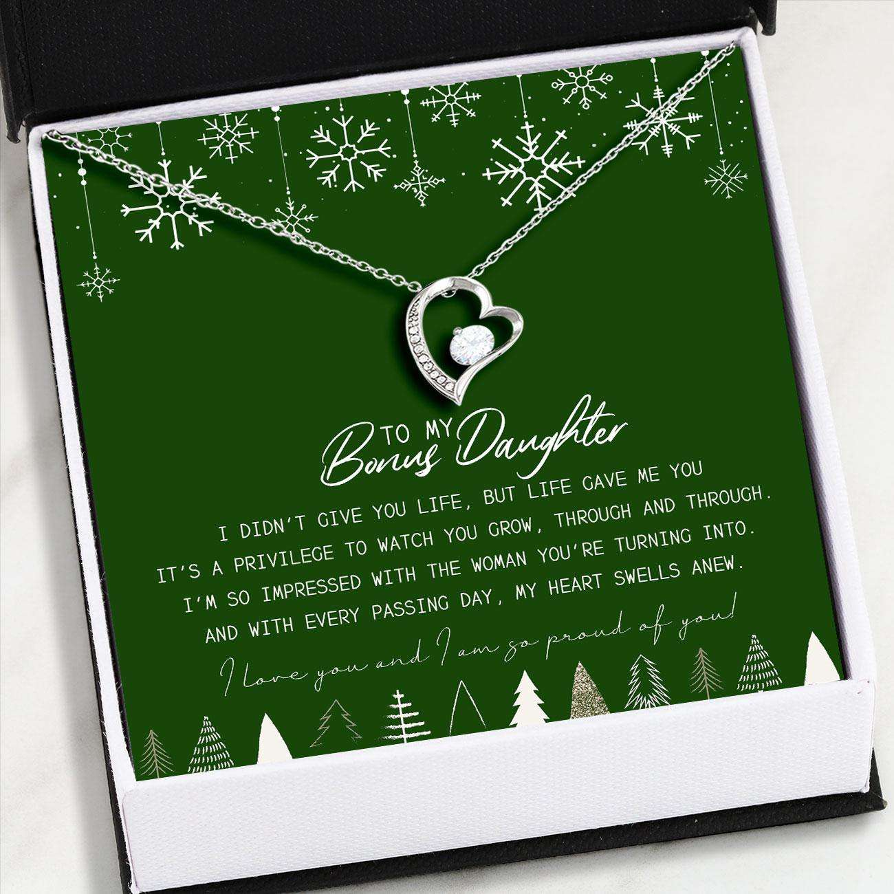 Daughter Necklace “ To My Bonus Daughter Christmas Necklace Card “ Jewelry For Daughter Forever Love Necklace Dughter's Day Rakva