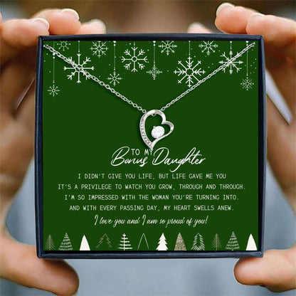 Daughter Necklace “ To My Bonus Daughter Christmas Necklace Card “ Jewelry For Daughter Forever Love Necklace Dughter's Day Rakva