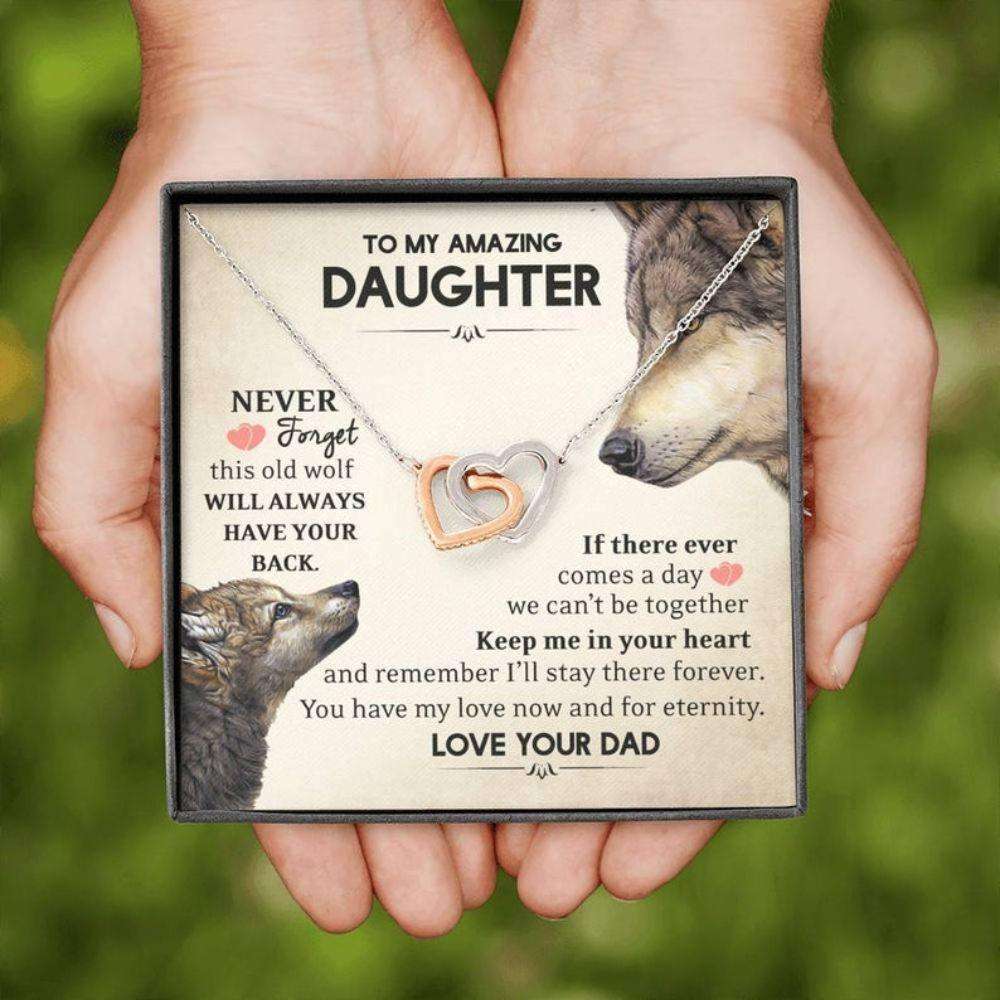 Daughter Necklace, To My Daughter From Dad This Old Wolf Has Your Back Necklace “ Gift From Dad Dughter's Day Rakva