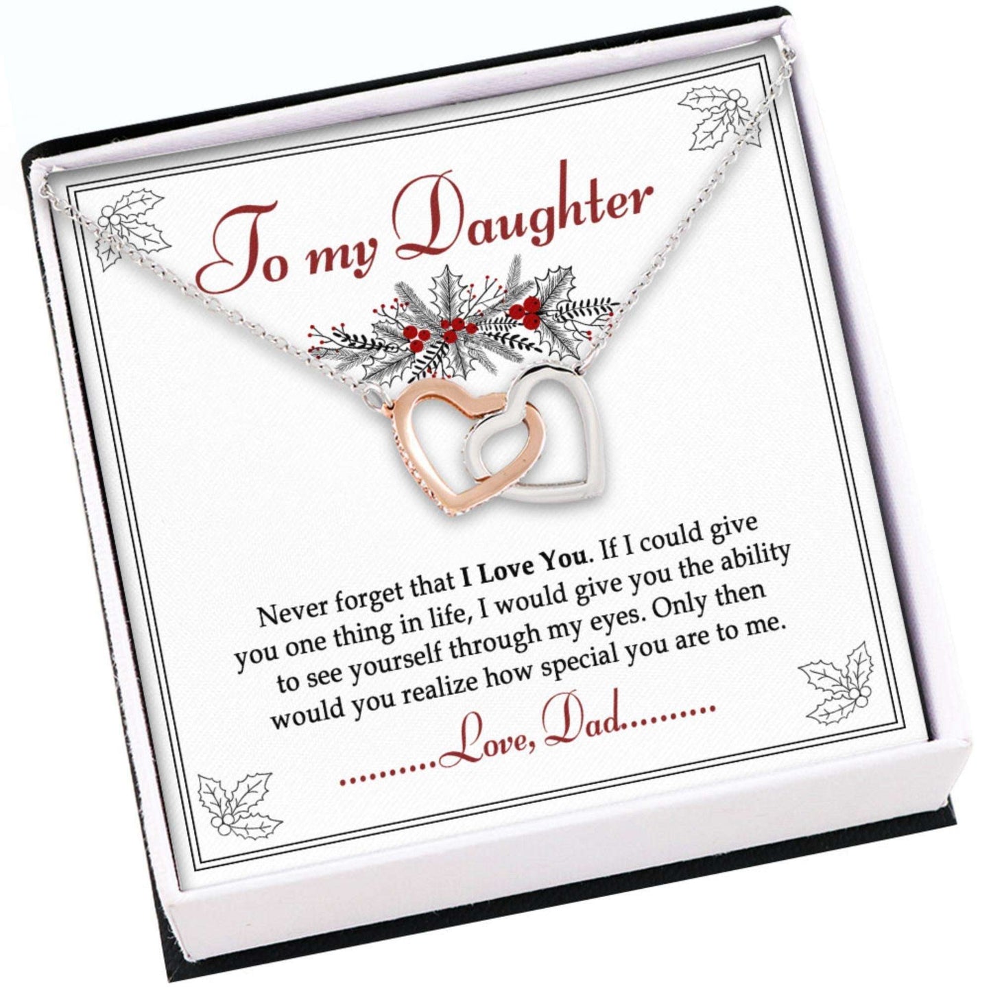 Daughter Necklace, To My Daughter Gift From Dad “ Never Forget That I Love You Hearts Necklace Dughter's Day Rakva