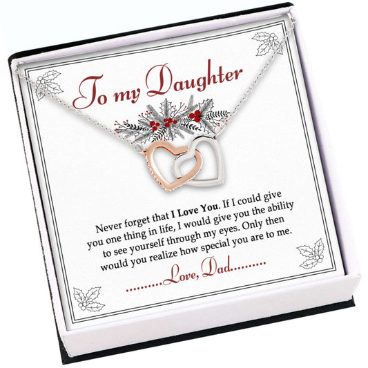 Daughter Necklace, To My Daughter Gift From Dad “ Never Forget That I Love You Hearts Necklace Dughter's Day Rakva