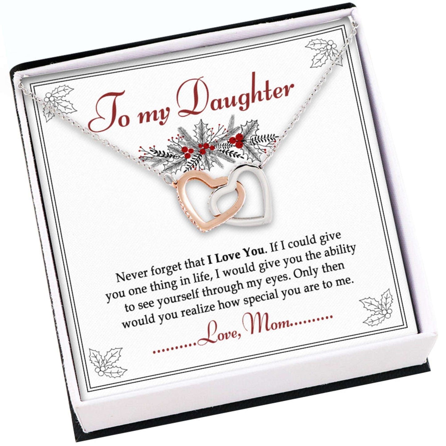 Daughter Necklace, To My Daughter Gift From Mom “ Never Forget That I Love You Hearts Necklace Dughter's Day Rakva