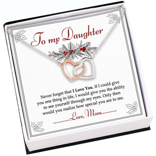 Daughter Necklace, To My Daughter Gift From Mom “ Never Forget That I Love You Hearts Necklace Dughter's Day Rakva