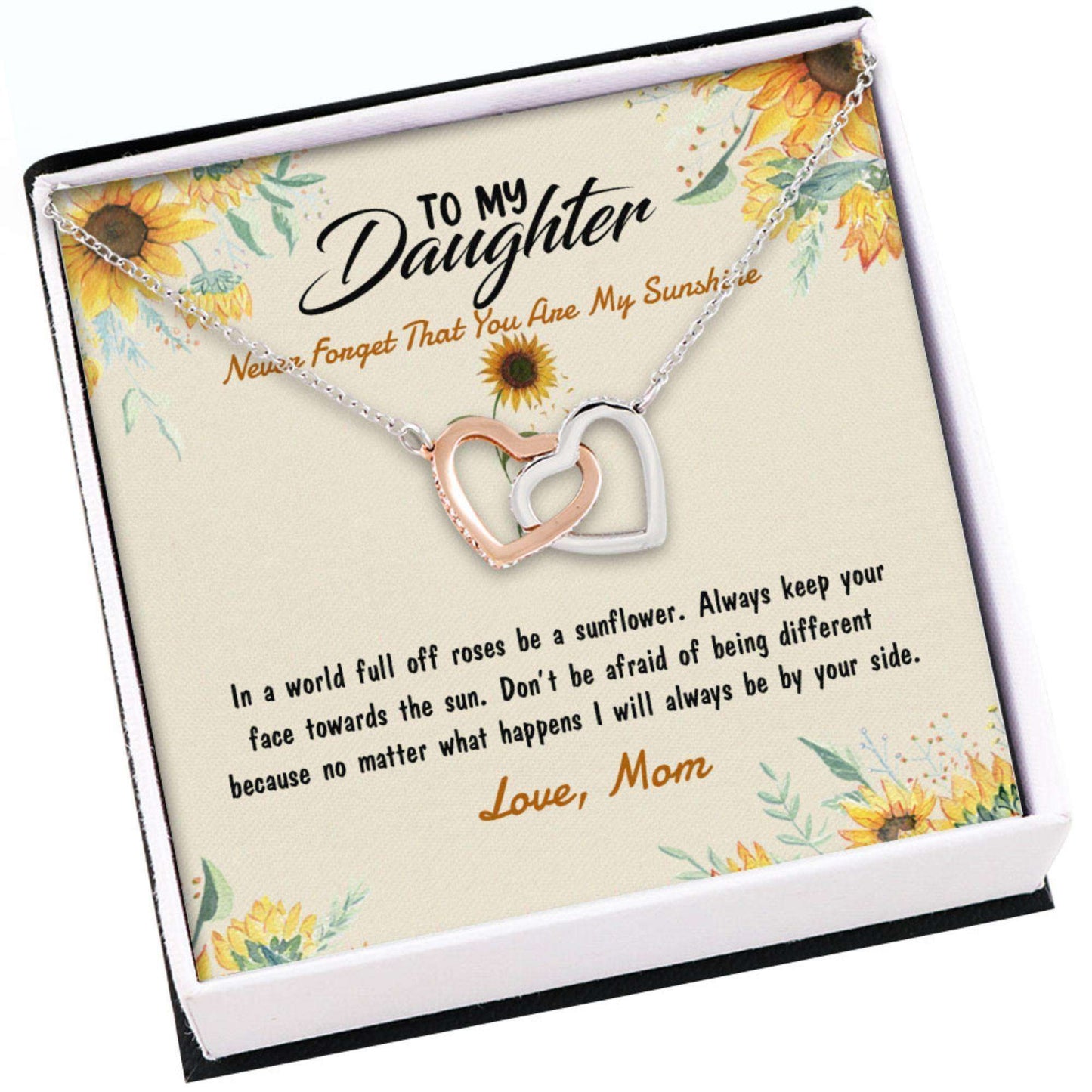 Daughter Necklace, To My Daughter Gift “ You Are My Sunshine From Mom Hearts Necklace Dughter's Day Rakva