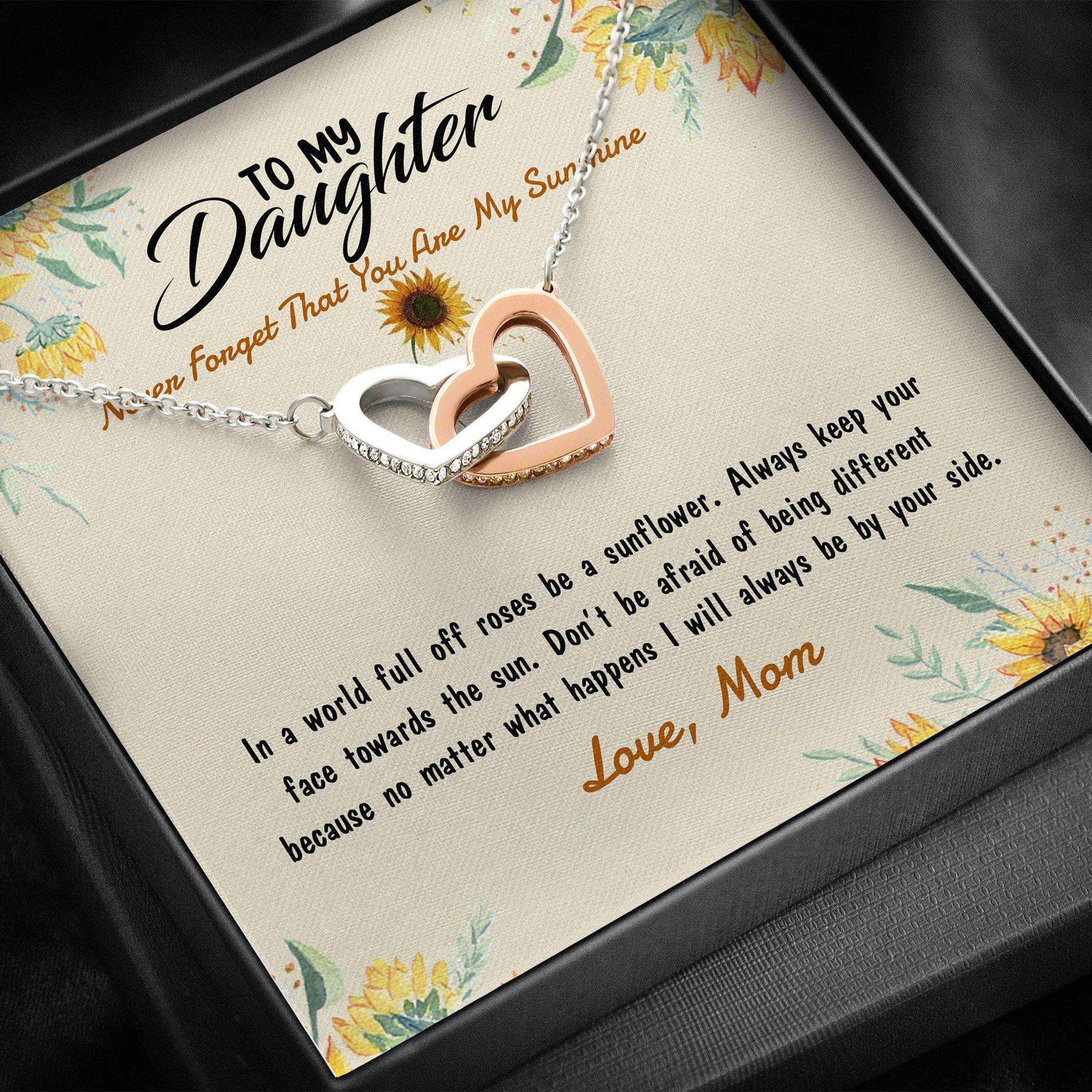 Daughter Necklace, To My Daughter Gift “ You Are My Sunshine From Mom Hearts Necklace Dughter's Day Rakva