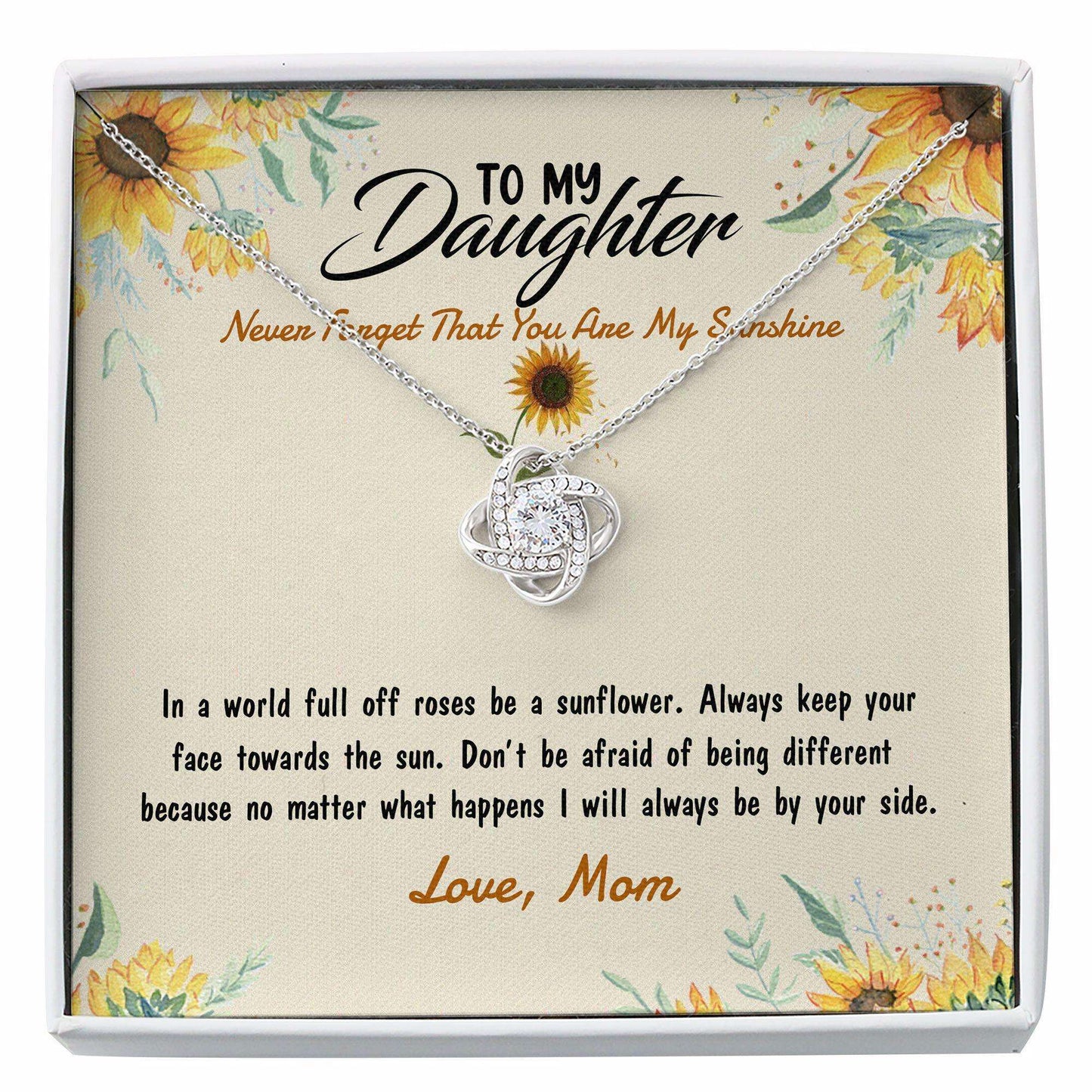 Daughter Necklace, To My Daughter Gift “ You Are My Sunshine From Mom Love Knot Necklace Dughter's Day Rakva