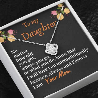 Daughter Necklace, To My Daughter I Love You Unconditionally Love Knot Necklace, Birthday Gift Dughter's Day Rakva