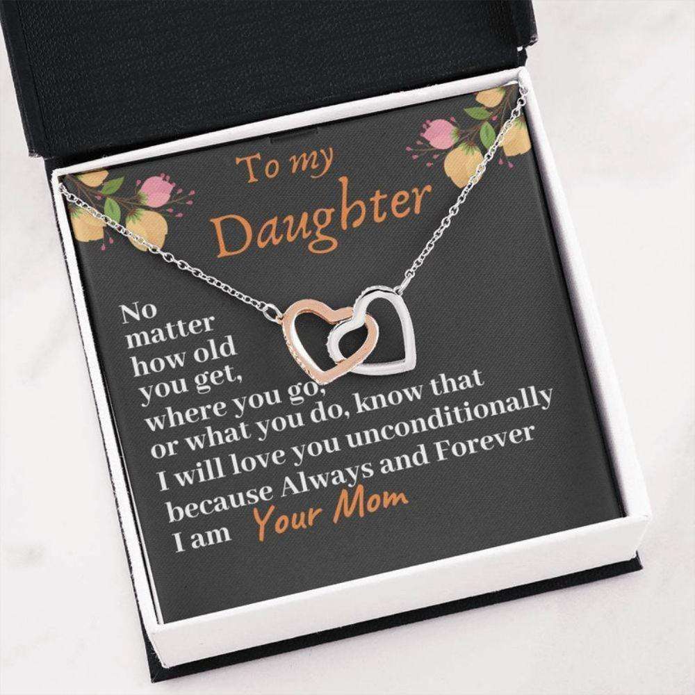 Daughter Necklace, To My Daughter I Love You Unconditionally Two Hearts Necklace, Birthday Gift Dughter's Day Rakva