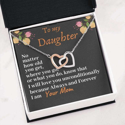 Daughter Necklace, To My Daughter I Love You Unconditionally Two Hearts Necklace, Birthday Gift Dughter's Day Rakva