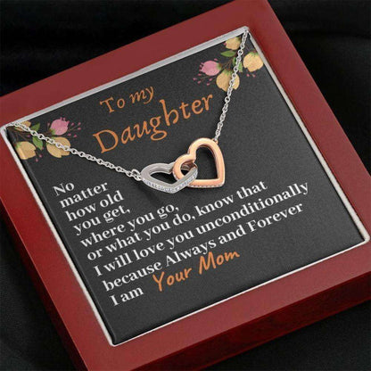 Daughter Necklace, To My Daughter I Love You Unconditionally Two Hearts Necklace, Birthday Gift Dughter's Day Rakva