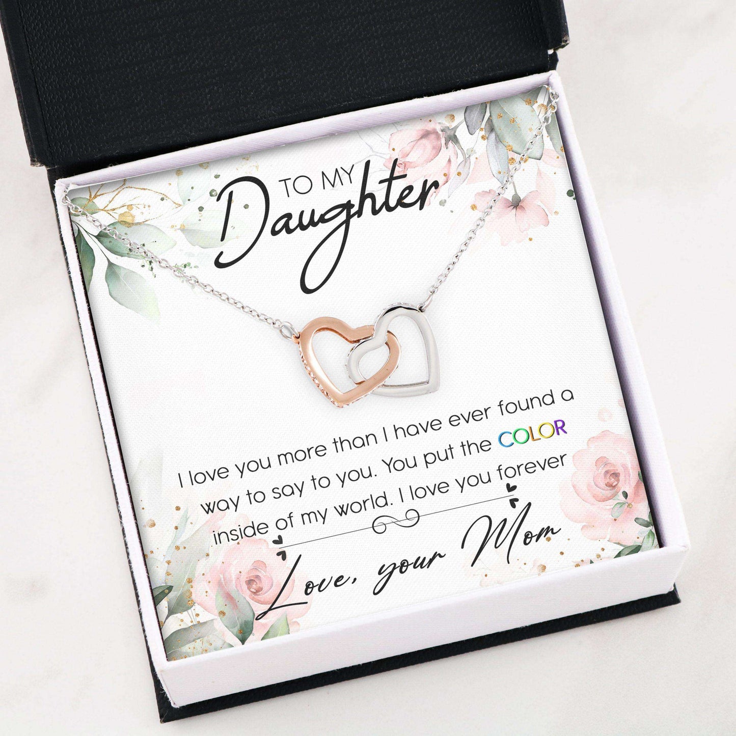 Daughter Necklace, To My Daughter, Love You Forever “ Interlocking Hearts Necklace Dughter's Day Rakva