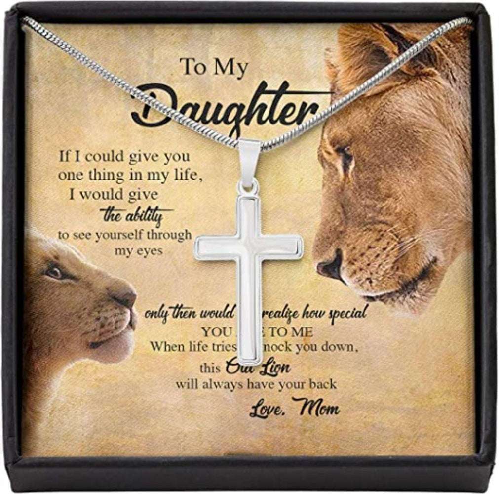 Daughter Necklace, To My Daughter Necklace From Mom Through My Eyes Old Lion Your Back Dughter's Day Rakva