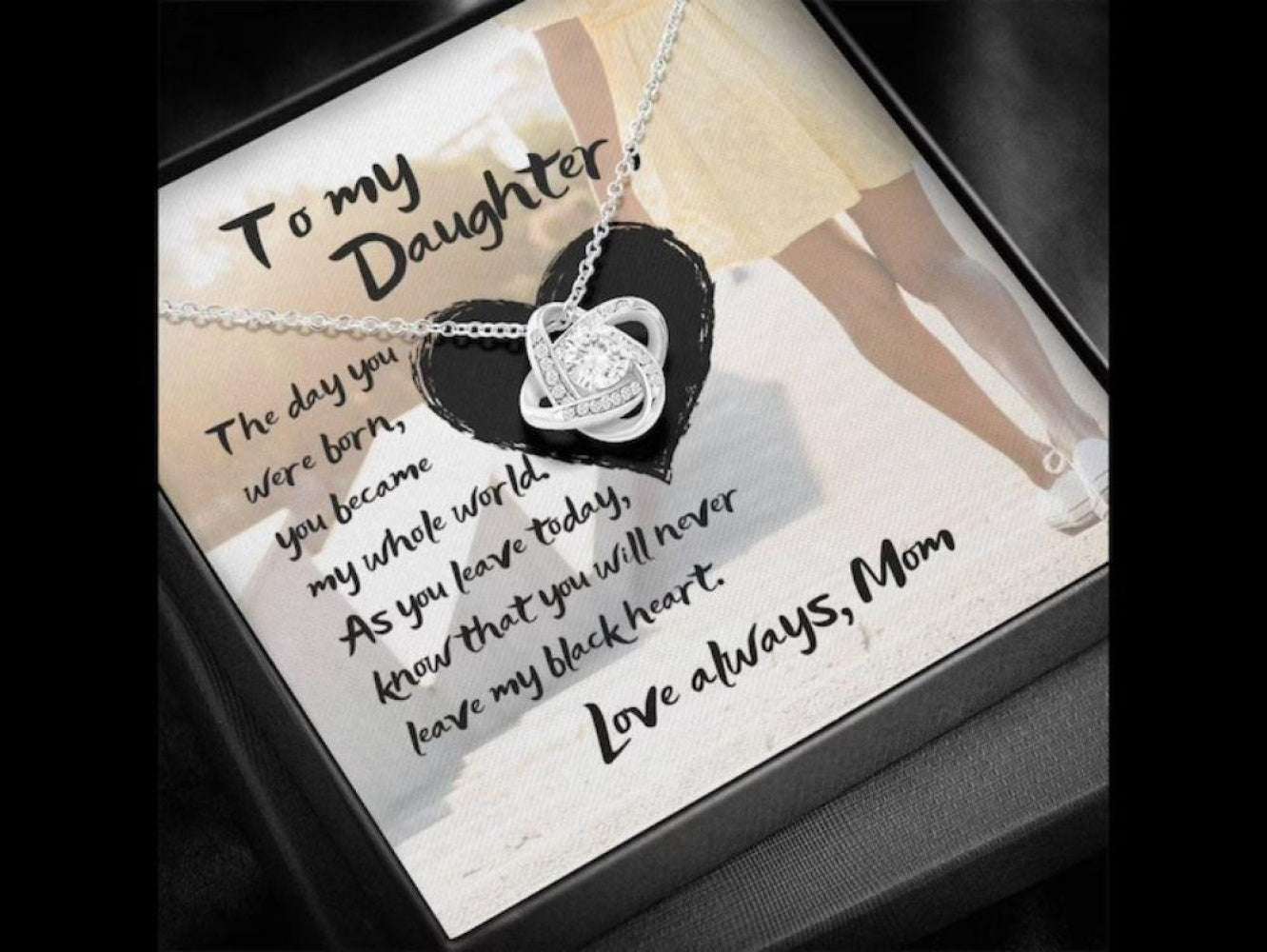 Daughter Necklace, To My Daughter Necklace Gift “ Ever In My Black Heart Love Knot Necklace Dughter's Day Rakva