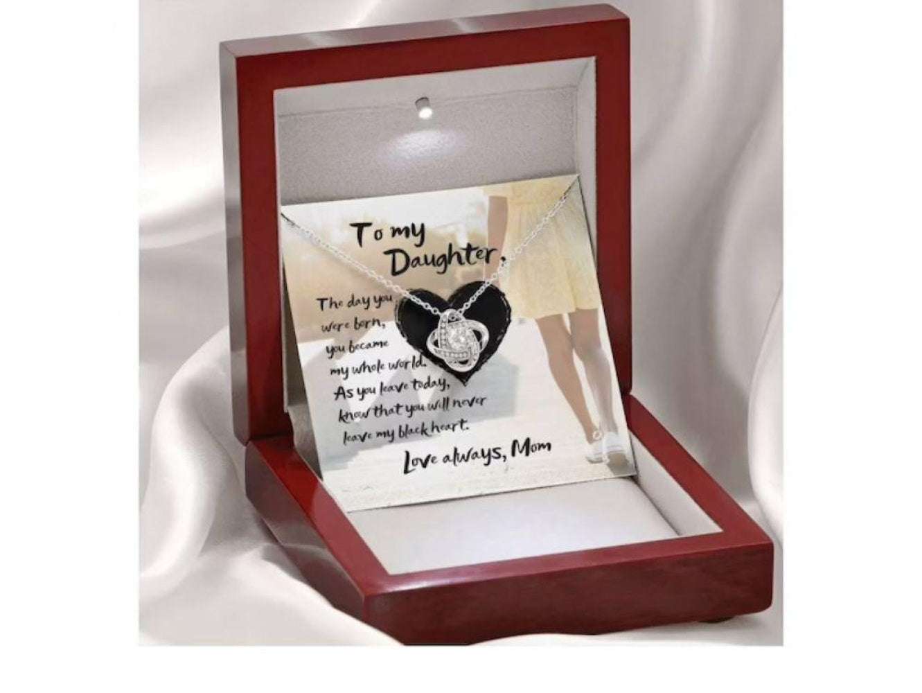 Daughter Necklace, To My Daughter Necklace Gift “ Ever In My Black Heart Love Knot Necklace Dughter's Day Rakva