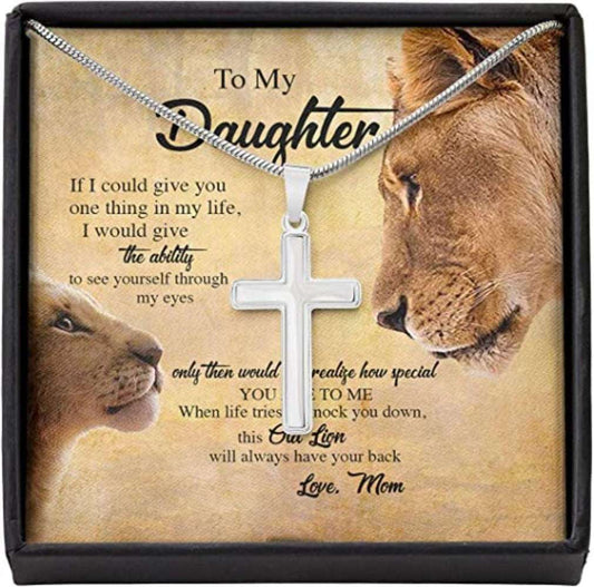 Daughter Necklace, To My Daughter Necklace Gift From Mom “ Through My Eyes Old Lion Your Back Dughter's Day Rakva