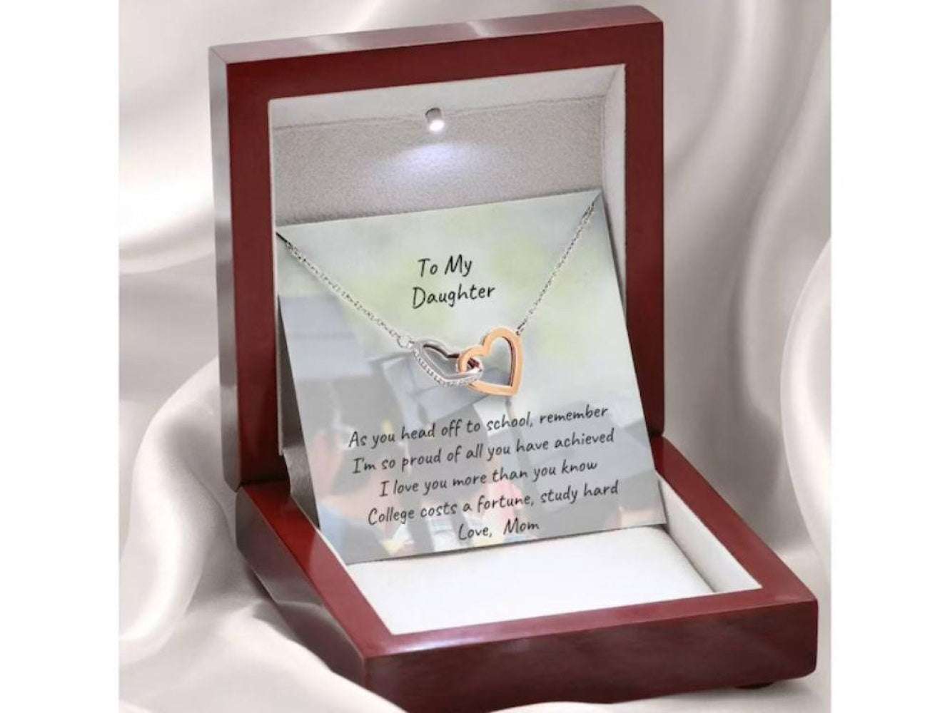 Daughter Necklace, To My Daughter Necklace Gift “ Leaving For Costly College Card Necklace Dughter's Day Rakva