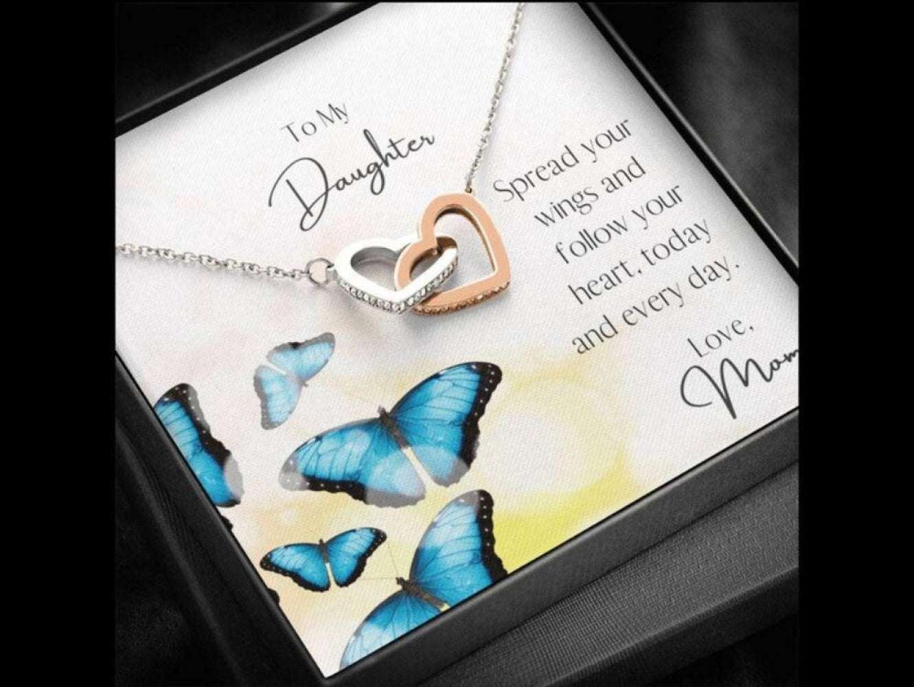 Daughter Necklace, To My Daughter Necklace Gift “ Spread Your Wings Card Necklace Dughter's Day Rakva