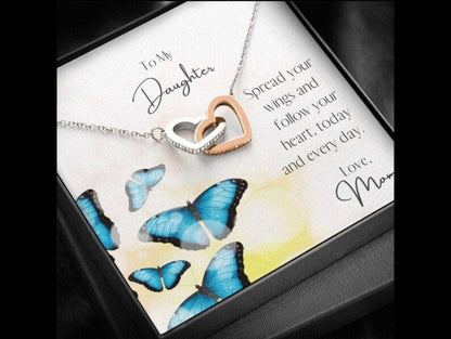 Daughter Necklace, To My Daughter Necklace Gift “ Spread Your Wings Card Necklace Dughter's Day Rakva