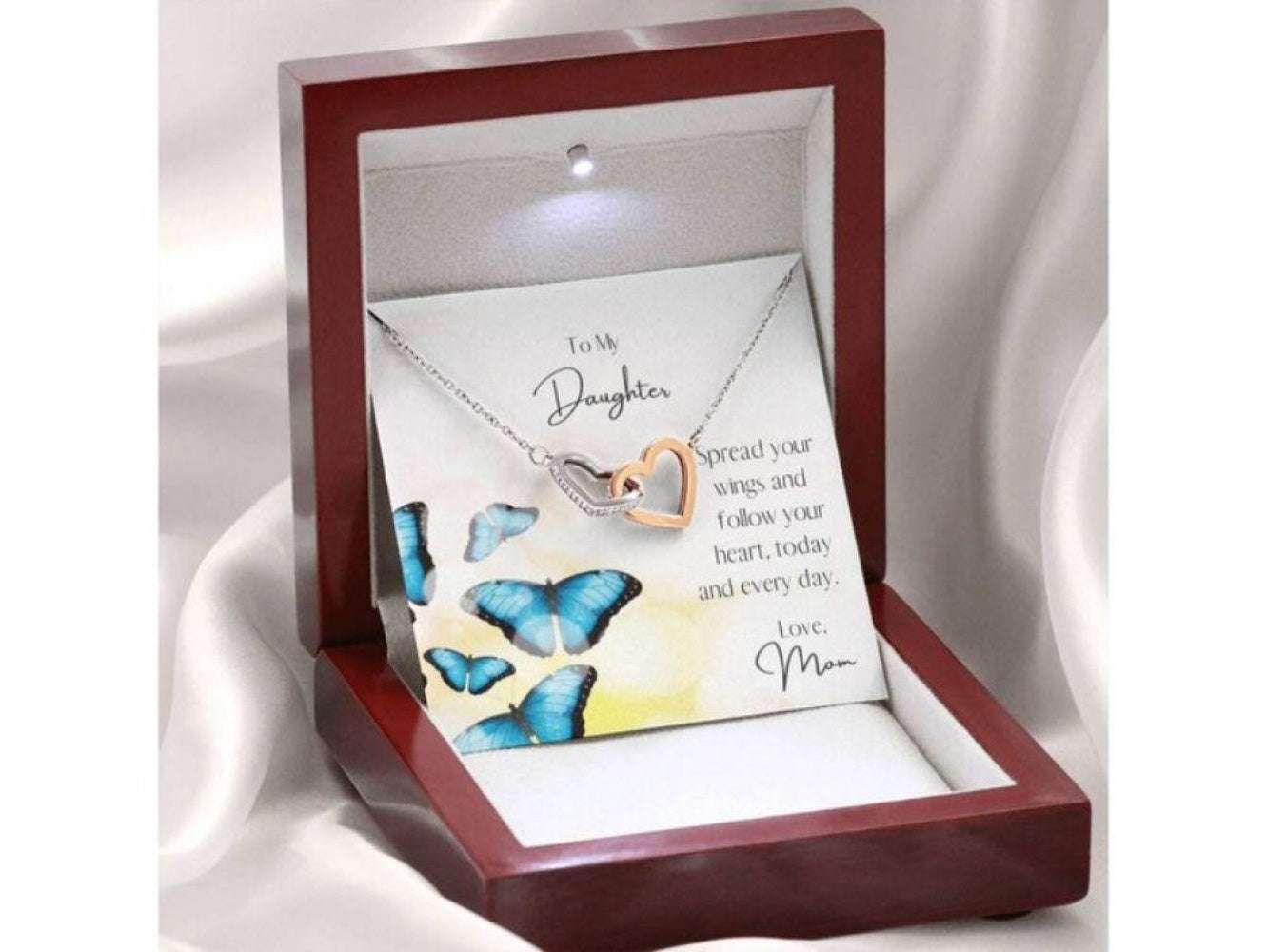 Daughter Necklace, To My Daughter Necklace Gift “ Spread Your Wings Card Necklace Dughter's Day Rakva