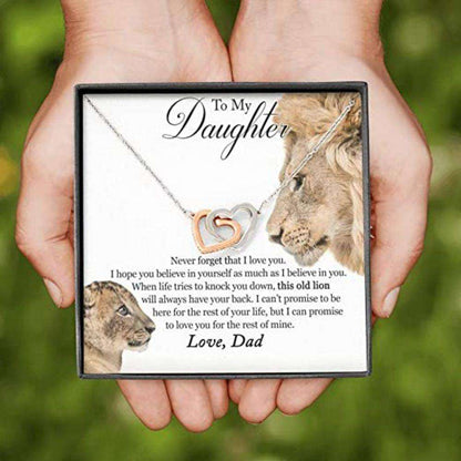 Daughter Necklace, To My Daughter This Old Lion Will Always Have Your Back Necklace Gift From Dad Dughter's Day Rakva