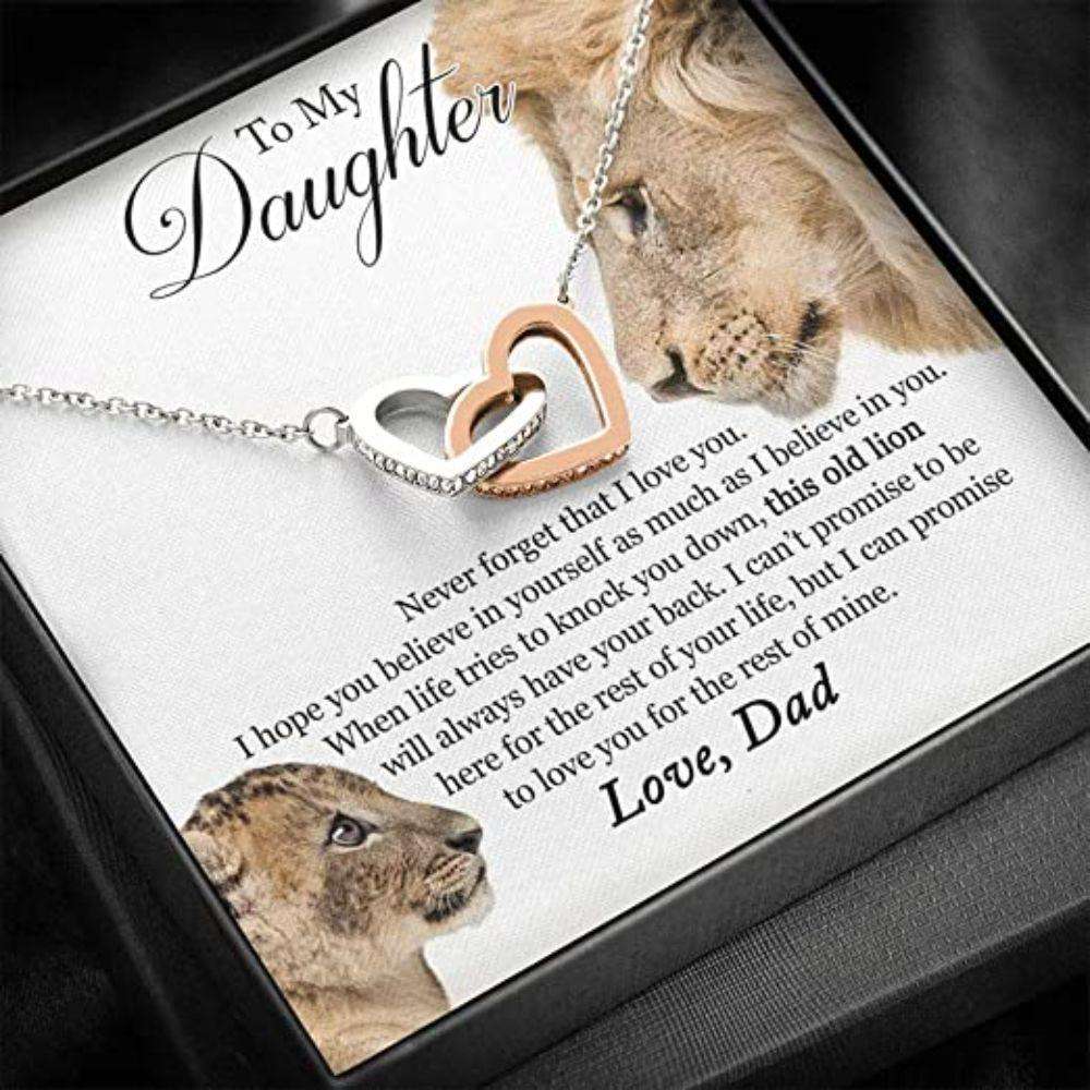 Daughter Necklace, To My Daughter This Old Lion Will Always Have Your Back Necklace Gift From Dad Dughter's Day Rakva