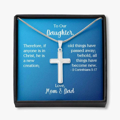 Daughter Necklace, To Our Daughter Cross Necklace, 2 Corinthians 5:17 Dughter's Day Rakva