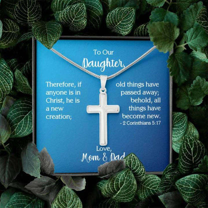 Daughter Necklace, To Our Daughter Cross Necklace, 2 Corinthians 5:17 Dughter's Day Rakva