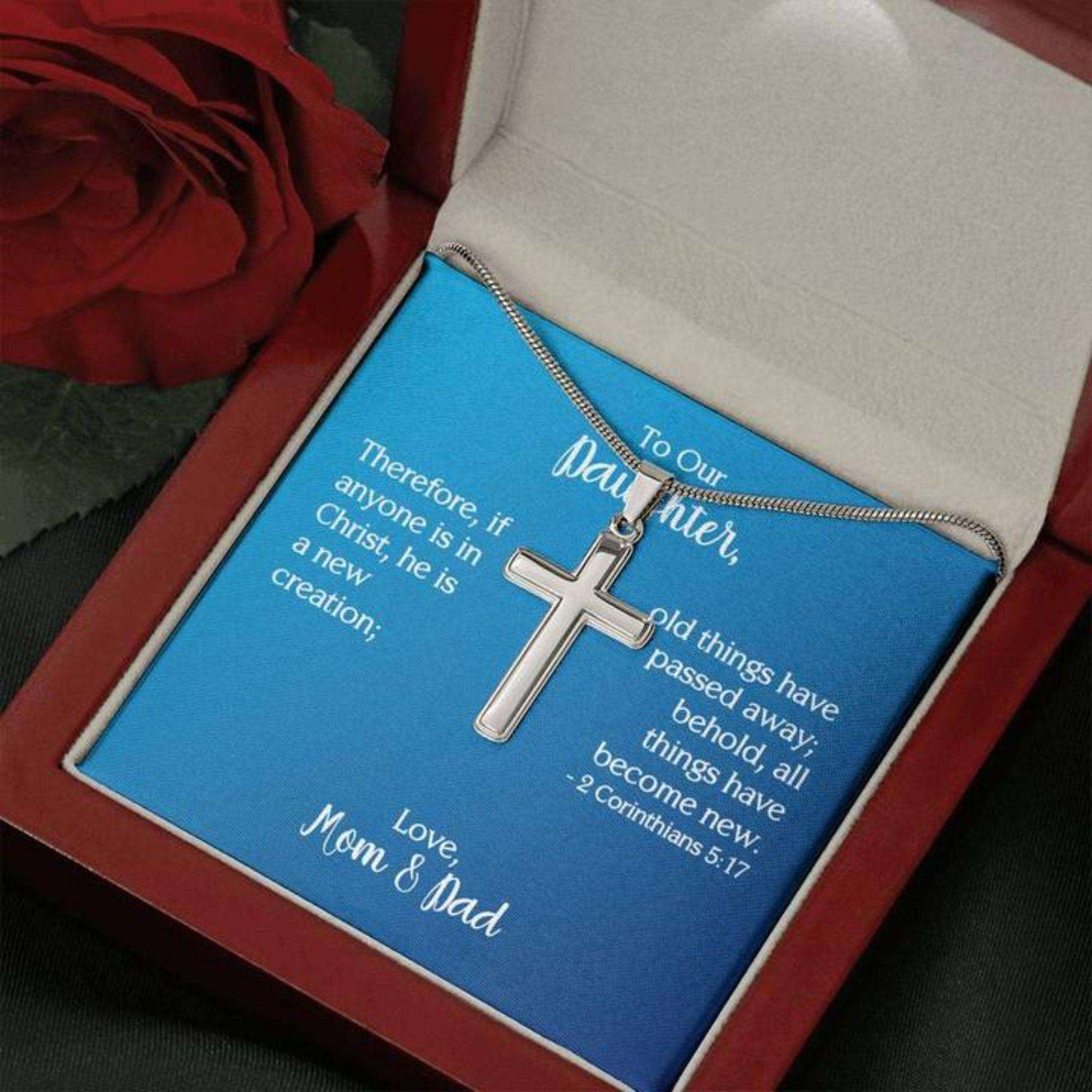 Daughter Necklace, To Our Daughter Cross Necklace, 2 Corinthians 5:17 Dughter's Day Rakva