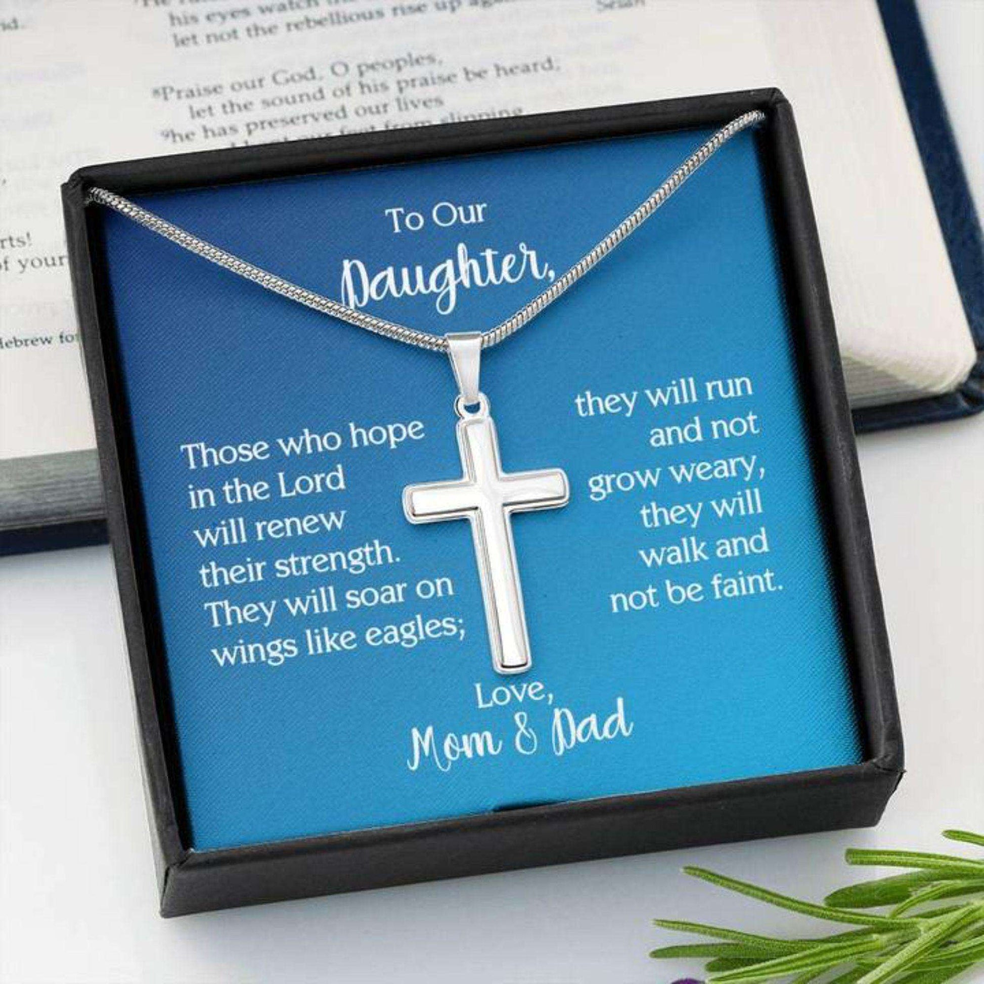 Daughter Necklace, To Our Daughter Cross Necklace With Isaiah 40:31 Dughter's Day Rakva