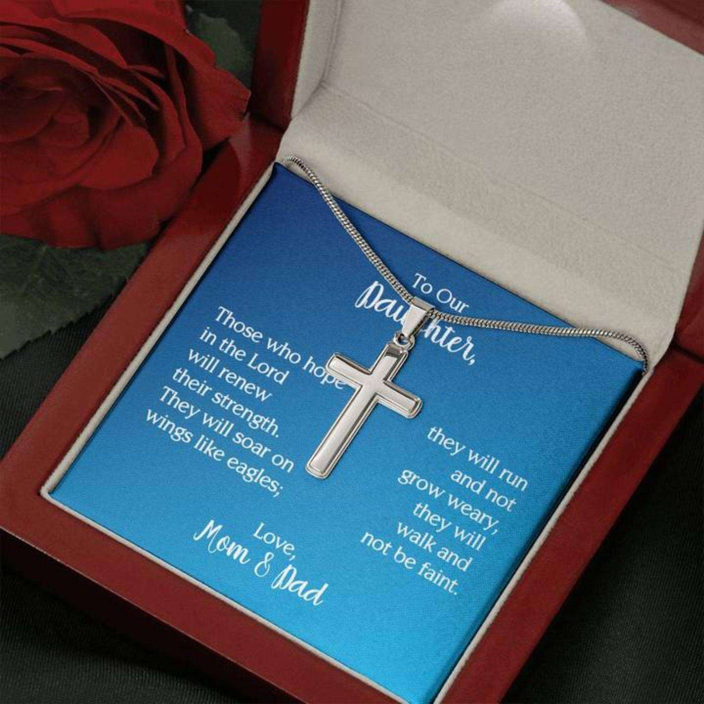 Daughter Necklace, To Our Daughter Cross Necklace With Isaiah 40:31 Dughter's Day Rakva