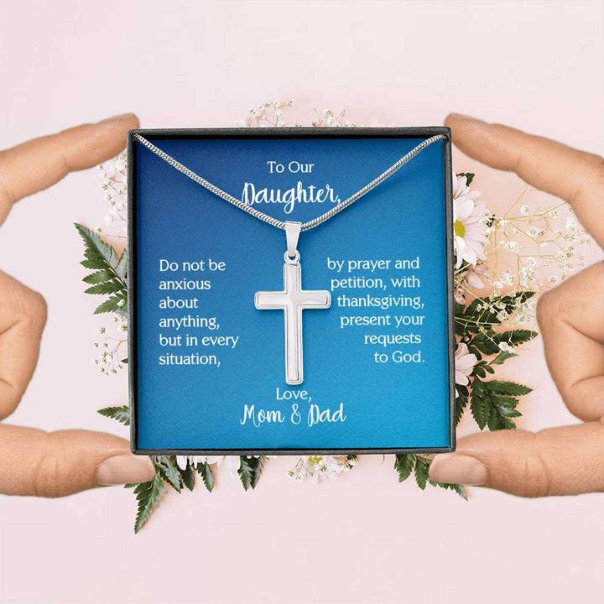 Daughter Necklace, To Our Daughter Cross Necklace With Philippians 4:6 Dughter's Day Rakva