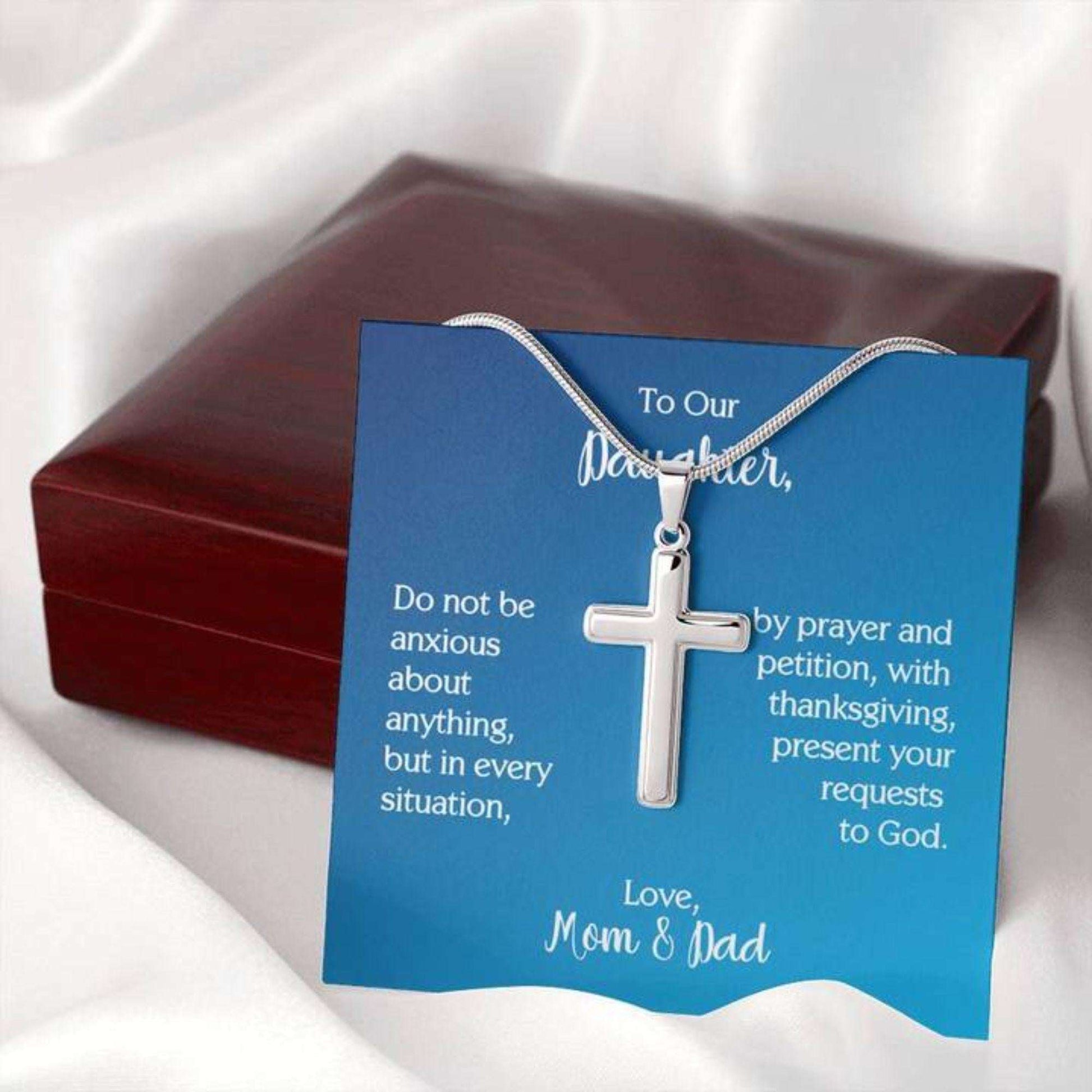 Daughter Necklace, To Our Daughter Cross Necklace With Philippians 4:6 Dughter's Day Rakva