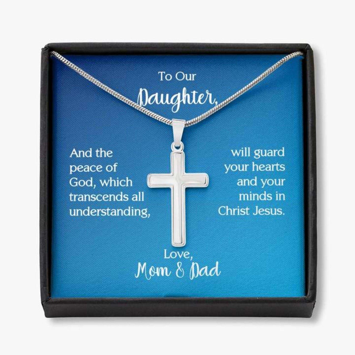 Daughter Necklace, To Our Daughter Cross Necklace With Philippians 4:7 Dughter's Day Rakva