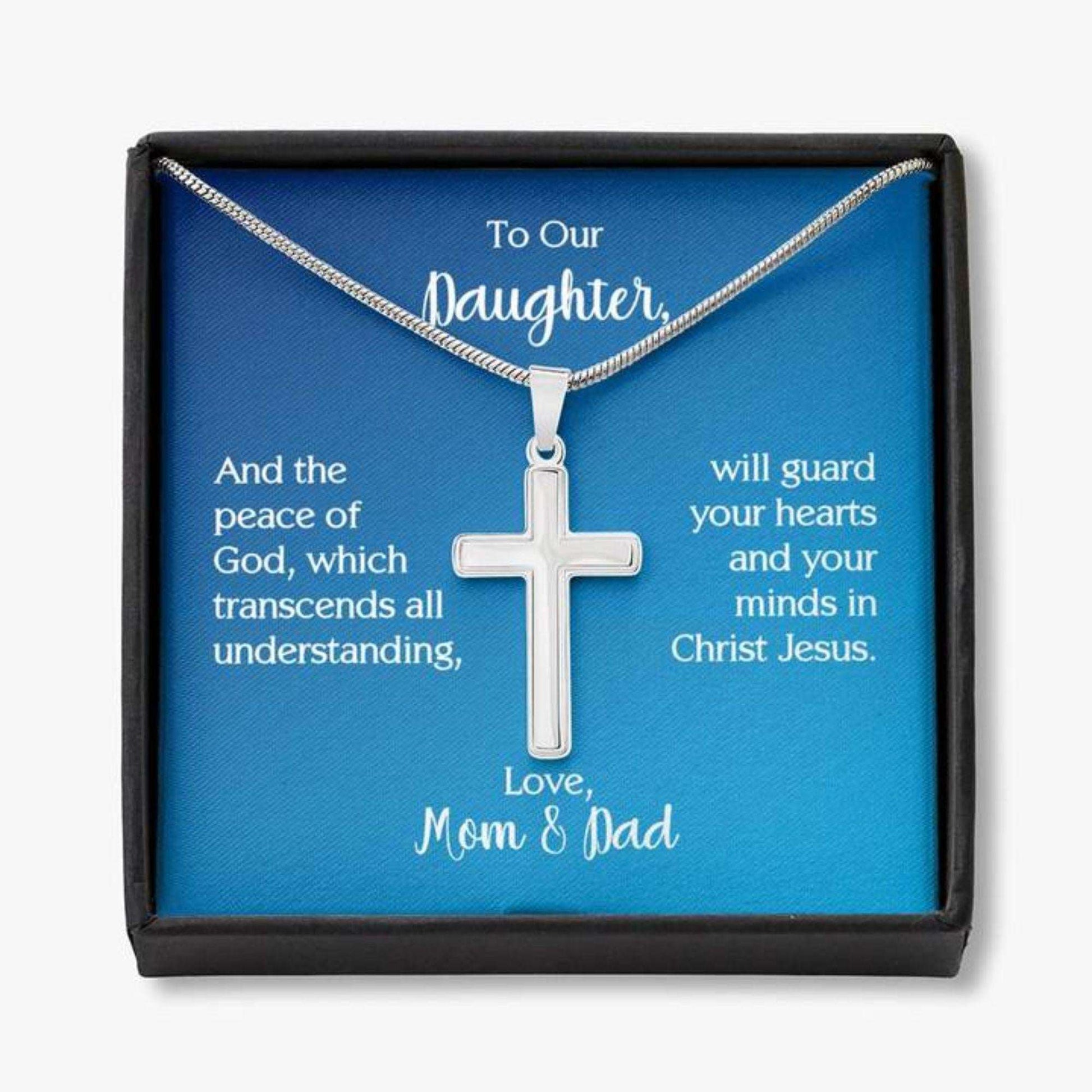 Daughter Necklace, To Our Daughter Cross Necklace With Philippians 4:7 Dughter's Day Rakva