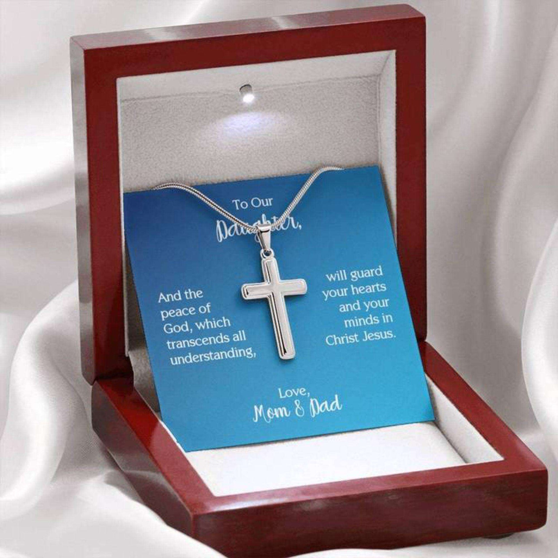 Daughter Necklace, To Our Daughter Cross Necklace With Philippians 4:7 Dughter's Day Rakva