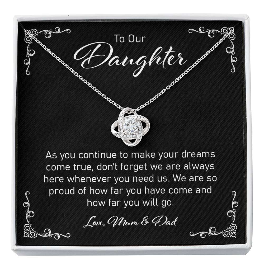 Daughter Necklace, To Our Daughter From Mum And Dad Love Knot Necklace Dughter's Day Rakva