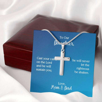 Daughter Necklace, To Our Daughter “ Psalm 55:22 Cross Necklace On Dughter's Day Rakva