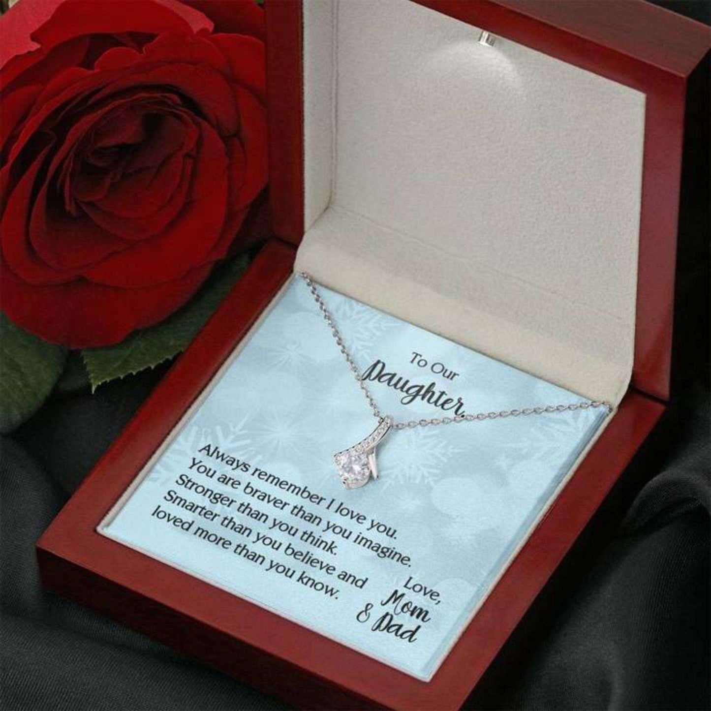 Daughter Necklace, To Our Daughter, You Are Braver Than You Imagine, Love Mom And Dad Necklace Dughter's Day Rakva