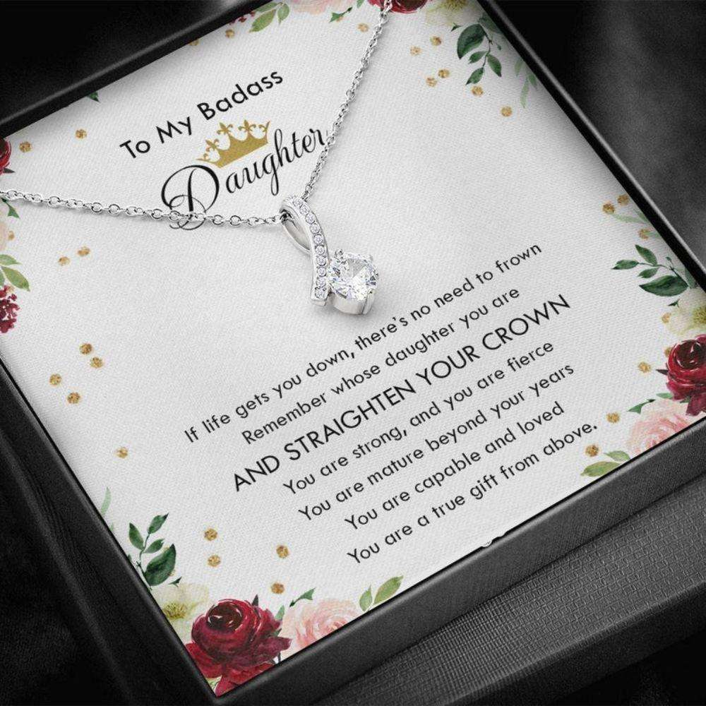 Daughter Necklace,To My Badass Daughter Necklace Gift From Mom, 21St Birthday Necklace Gift Straighten Your Crown Necklace Dughter's Day Rakva