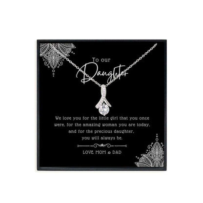 Daughter Necklace,To Our Daughter Necklace, Gift Boxed Cz Crystal White Gold Pendant Necklace Gift For Daughter From Mom & Dad Dughter's Day Rakva