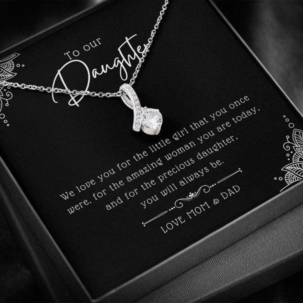 Daughter Necklace,To Our Daughter Necklace, Gift Boxed Cz Crystal White Gold Pendant Necklace Gift For Daughter From Mom & Dad Dughter's Day Rakva