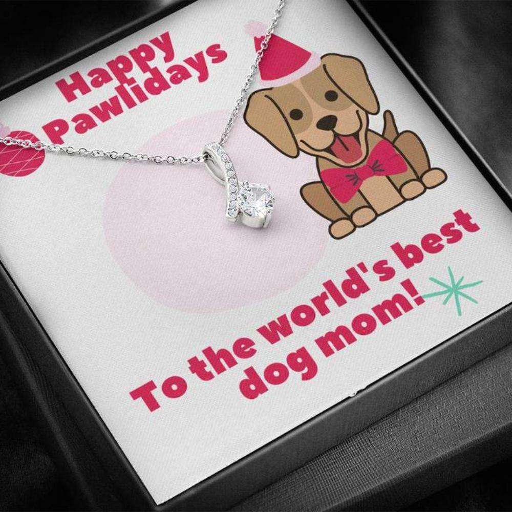 Dog Mom Necklace, Dog Mom Happy Holidays Gift Necklace Gifts for Mother (Mom) Rakva