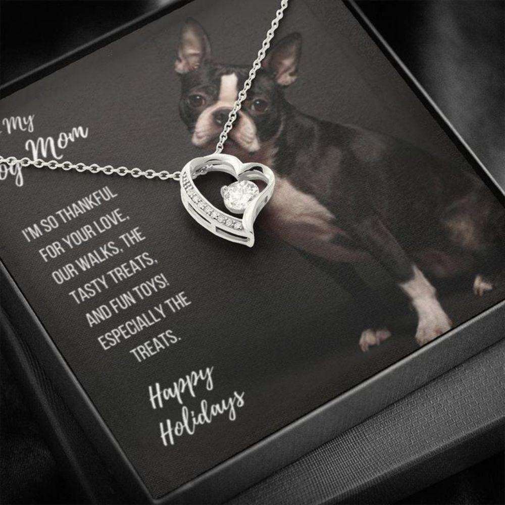 Dog Mom Necklace, Gift Necklace With Message Card “ Boston Terrier Dog Mom Heart Necklace Gifts for Mother (Mom) Rakva