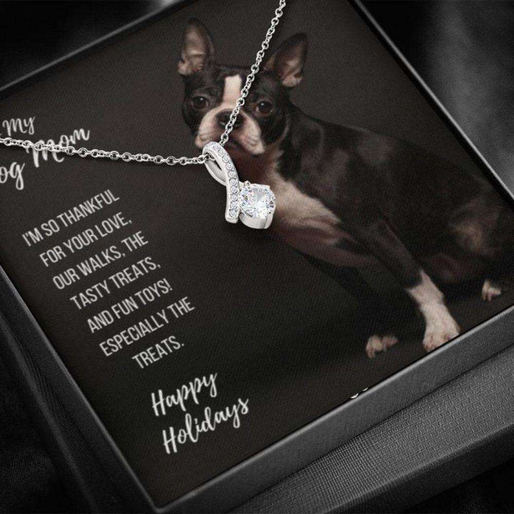 Dog Mom Necklace, Gift Necklace With Message Card “ Boston Terrier Dog Mom The Inner Necklace Gifts for Mother (Mom) Rakva