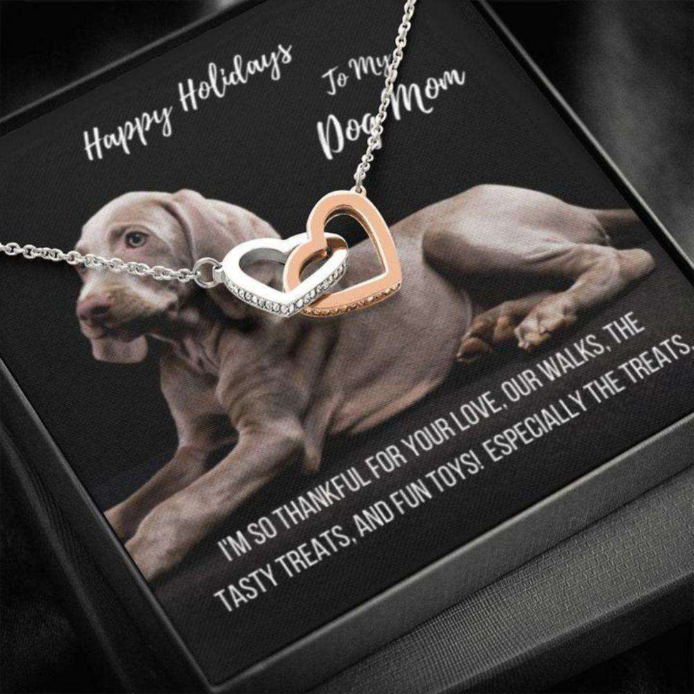 Dog Mom Necklace, Gift Necklace With Message Card “ Happy Holidays “ Weimaraner Dog Mom Gifts for Mother (Mom) Rakva