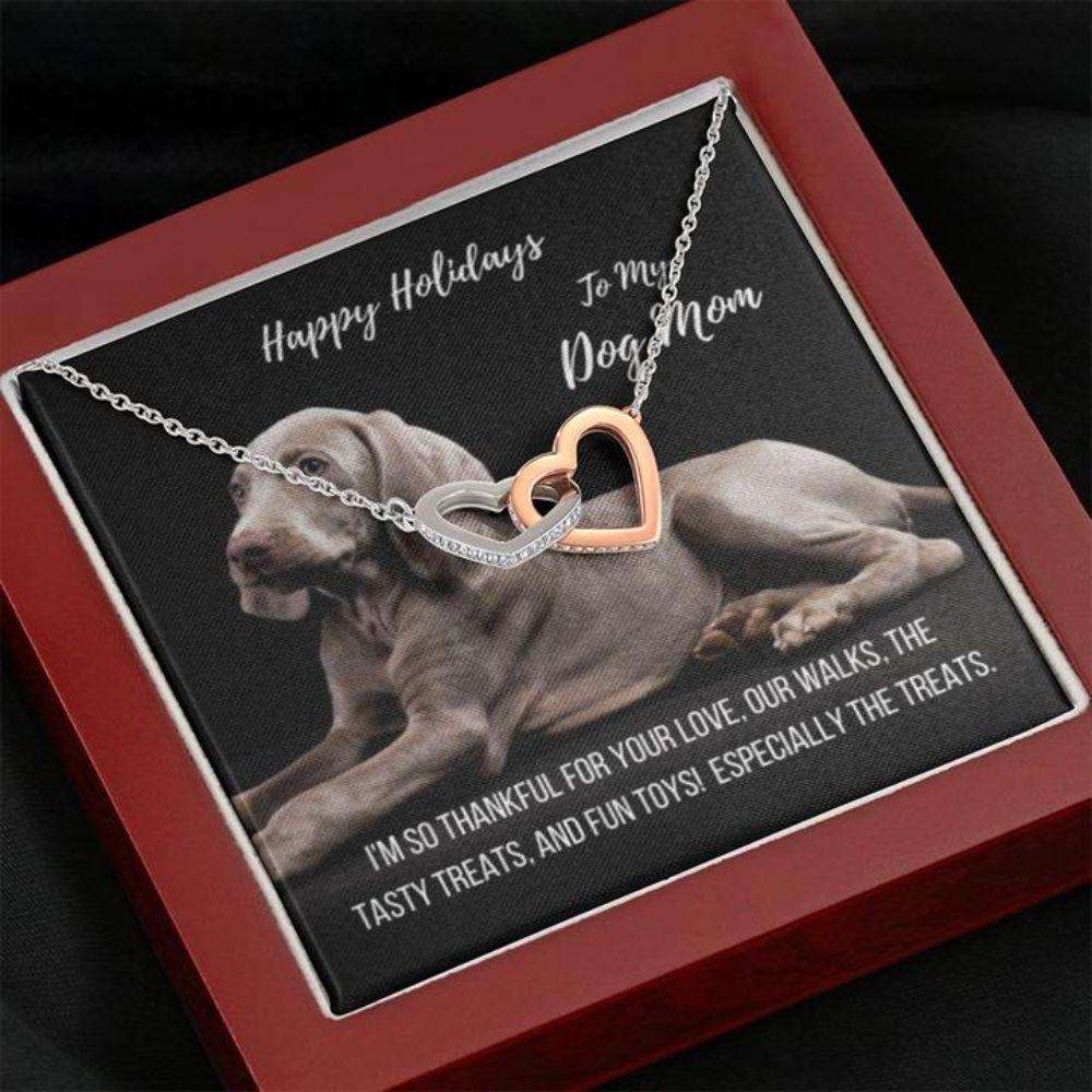 Dog Mom Necklace, Gift Necklace With Message Card “ Happy Holidays “ Weimaraner Dog Mom Gifts for Mother (Mom) Rakva