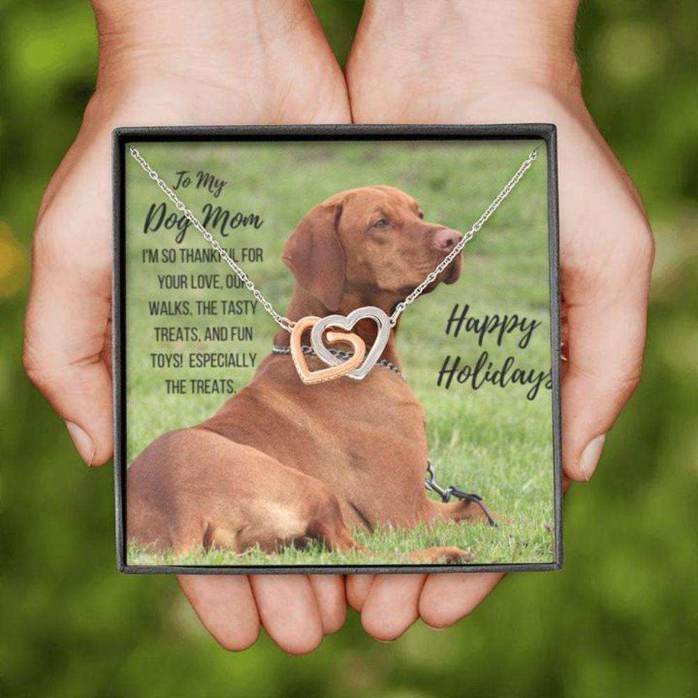 Dog Mom Necklace, Gift Necklace With Message Card “ Vizsla Happy Holidays “ Dog Mom Gifts for Mother (Mom) Rakva