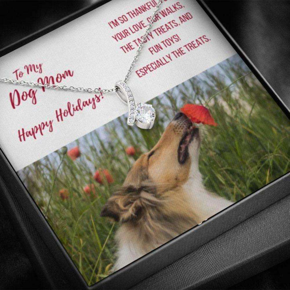 Dog Mom Necklace, Happy Holidays Gift “ Collie Dog Mom Beauty Necklace Gifts for Mother (Mom) Rakva