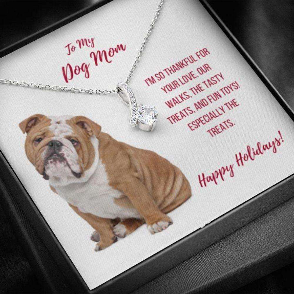 Dog Mom Necklace, Happy Holidays Gift “ English Bulldog Dog Mom Beauty Necklace Gifts for Mother (Mom) Rakva